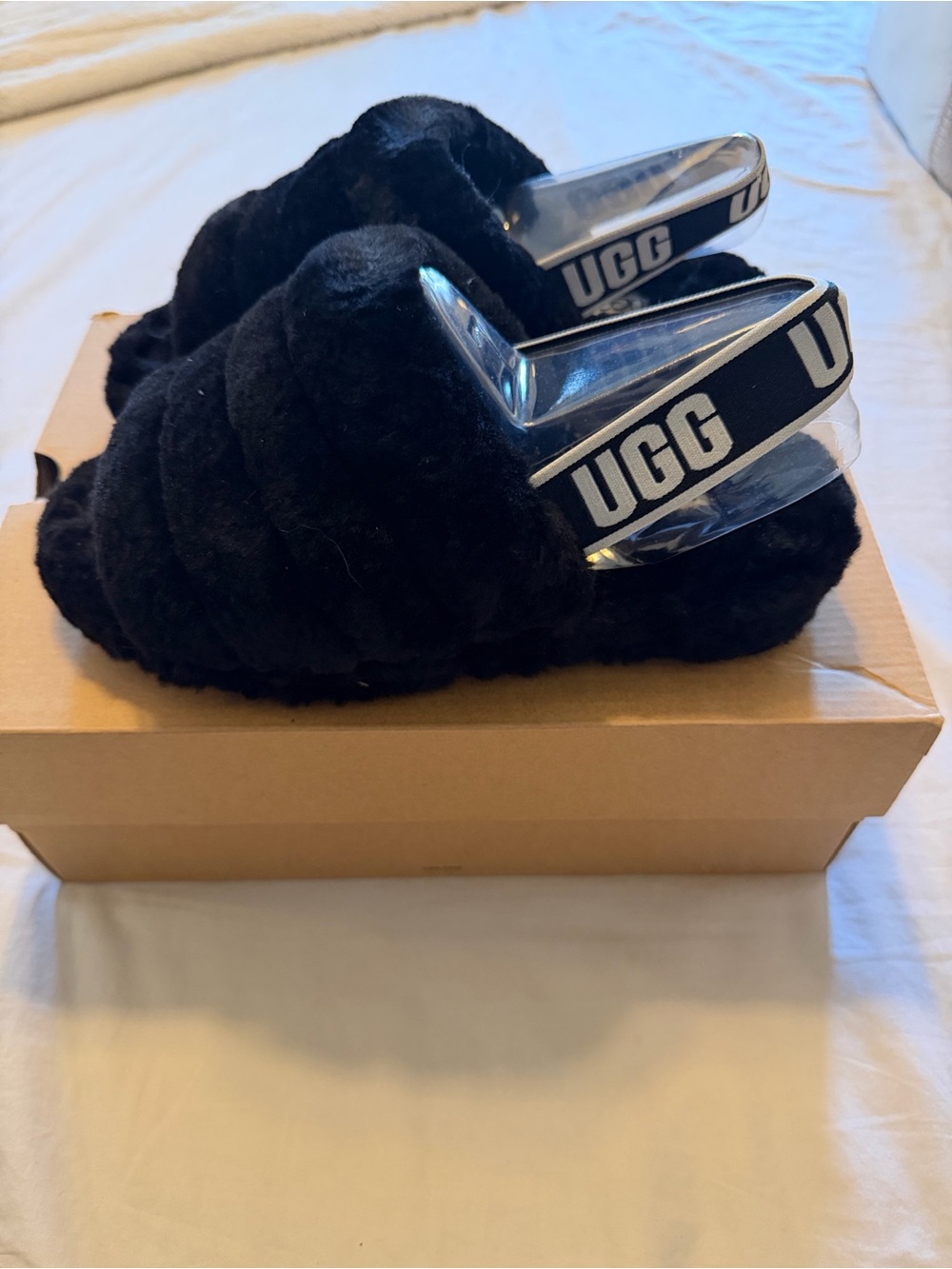 UGG Black Faux-Fur Quilted Slide Mules